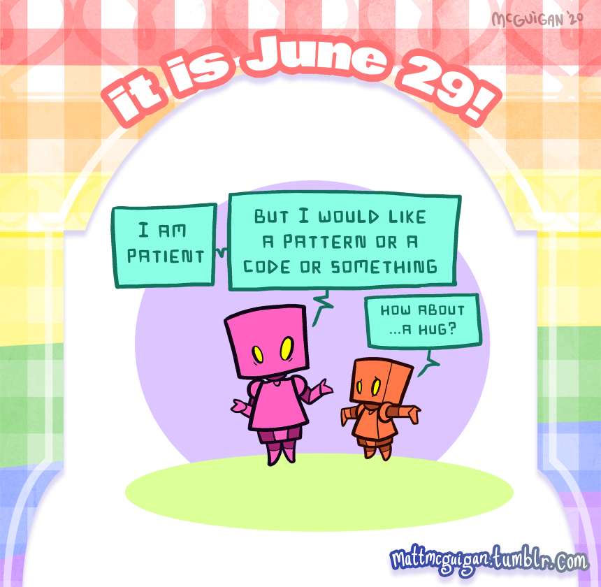I am  patient but I would like a pattern or a code or something how about ...a hug?