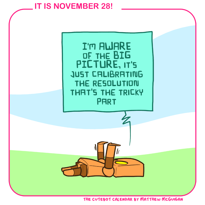 I'm AWARE of the BIG PICTURE, it's just calibrating the resolution that's the tricky part